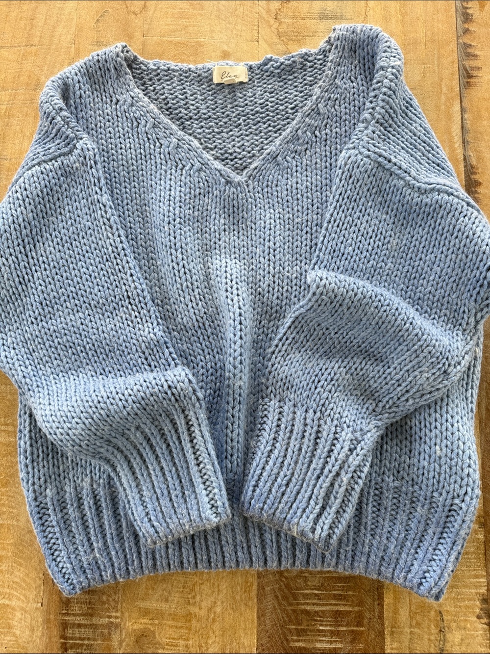 Elan Soft Sky Blue V-Neck Chunky Knit Sweater